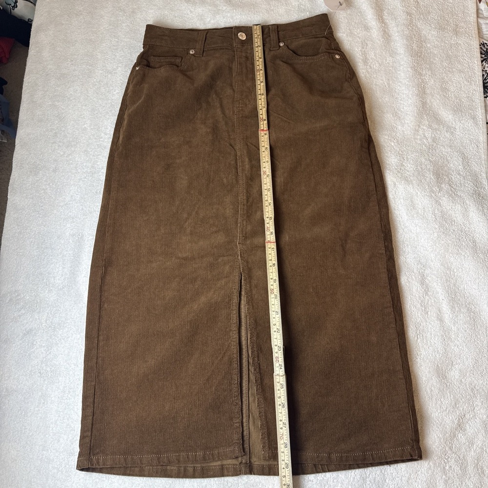 Time and Tru Women's SIZE 0 Corduroy Midi Skirt with Front Slit BROWN - Picture 6 of 6